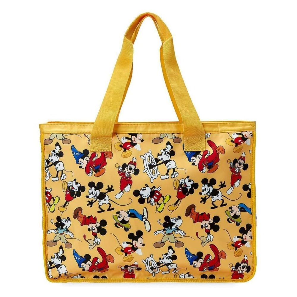 Disney Store Large Tote Bag Mickey Mouse Through The Years Yellow Nylon NWT